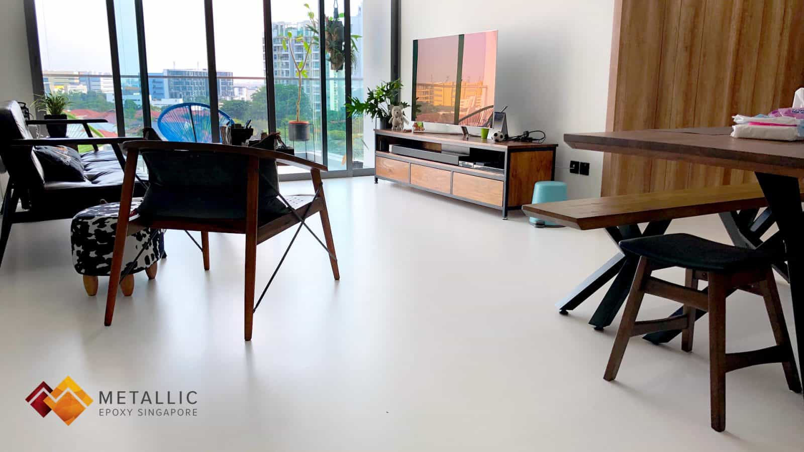 metallic epoxy singapore marble theme floor coated living room
